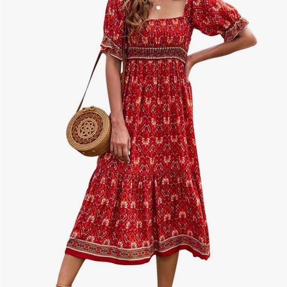 Red floral midi dress - Picture 2 of 6